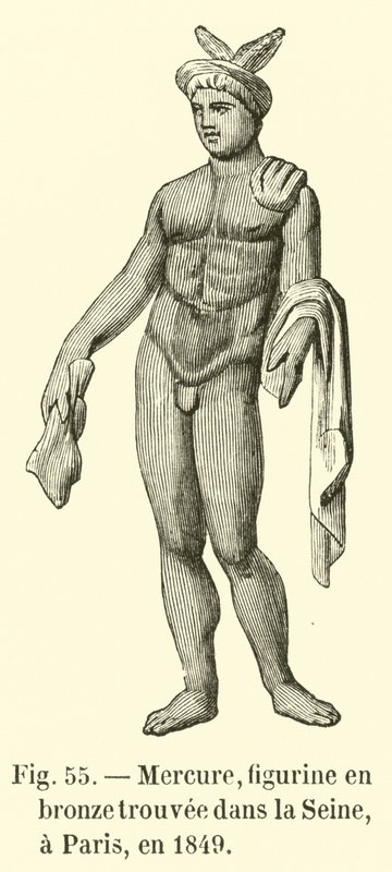 Merkury, figurka z brązu znaleziona w Sekwanie w Paryżu w 1849 r. (rycina) autorstwa French School