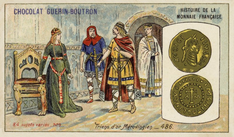 Złote trieny Merowingów, 486 (chromolitho) autorstwa French School