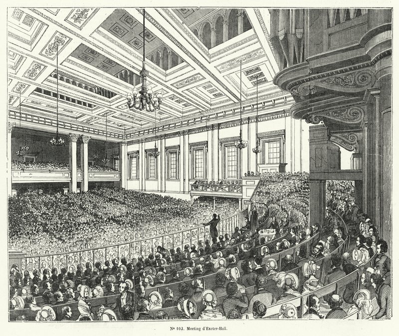 Spotkanie Anti-Corn Law League w Exeter Hall w Londynie autorstwa French School