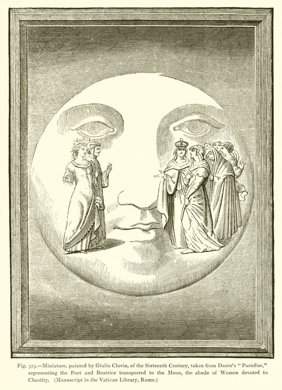 Miniatura, namalowana przez Giulio Clovio, z XVI wieku, zaczerpnięta z Dantes Paradise, autorstwa French School