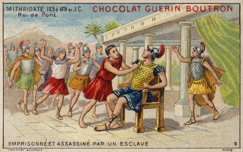 Mitrydates VI Pontu uwięziony i zamordowany przez niewolnika (chromolitho) autorstwa French School