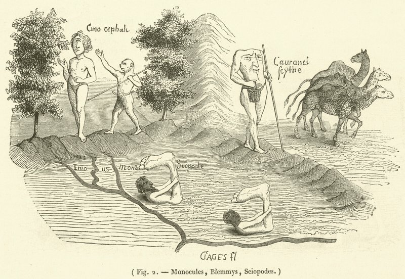Monocules, Blemmys, Sciopodes (rycina) autorstwa French School
