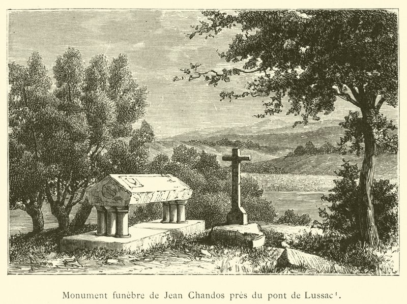 Pomnik nagrobny Jeana Chandosa w pobliżu mostu Lussaca (rycina) autorstwa French School