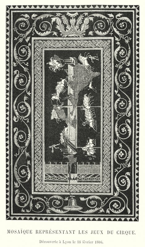 Mozaika przedstawiająca igrzyska cyrkowe, odkryta w Lyonie 18 lutego 1806 r. (rycina) autorstwa French School