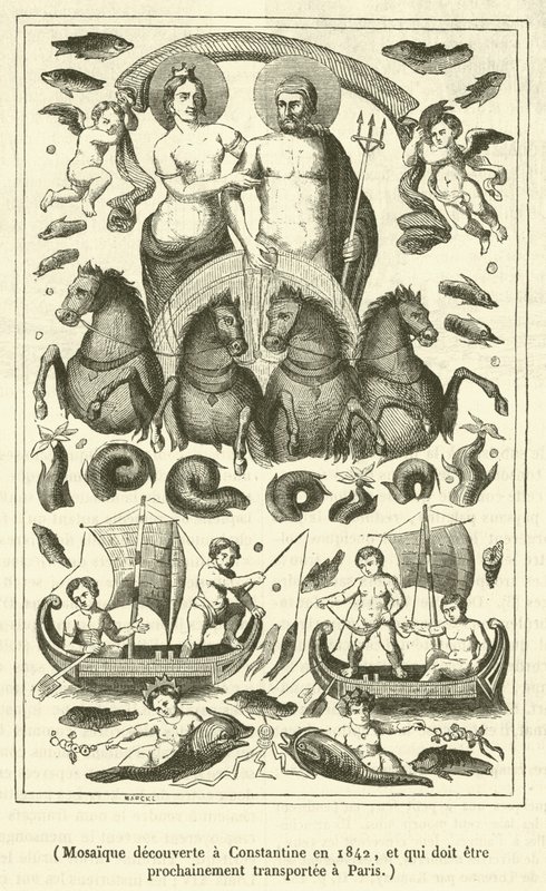 Mozaika odkryta w Konstantynie w 1842 r., która wkrótce zostanie przetransportowana do Paryża (rycina) autorstwa French School