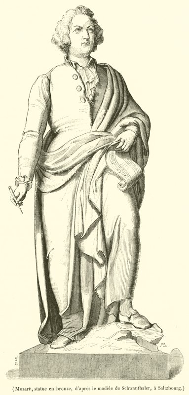 Mozart, posąg z brązu (rycina) autorstwa French School