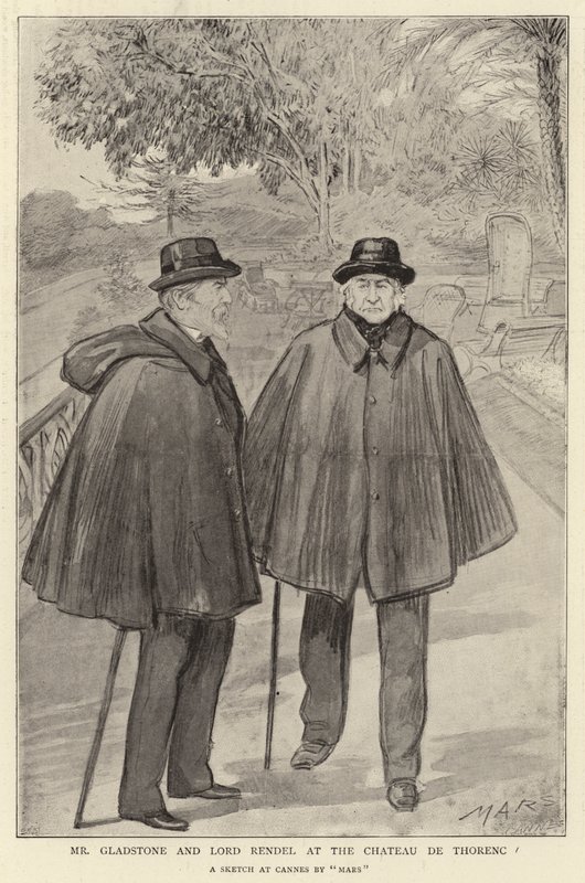 Pan Gladstone i Lord Rendel w Chateau de Thorenc (lito) autorstwa French School