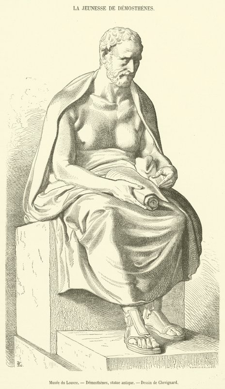 Musee du Louvre, Demostenes, zabytkowa statua (rycina) autorstwa French School