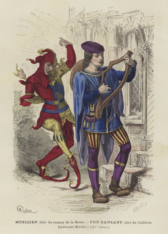 Muzyk i tańczący głupiec, XIV wiek autorstwa French School
