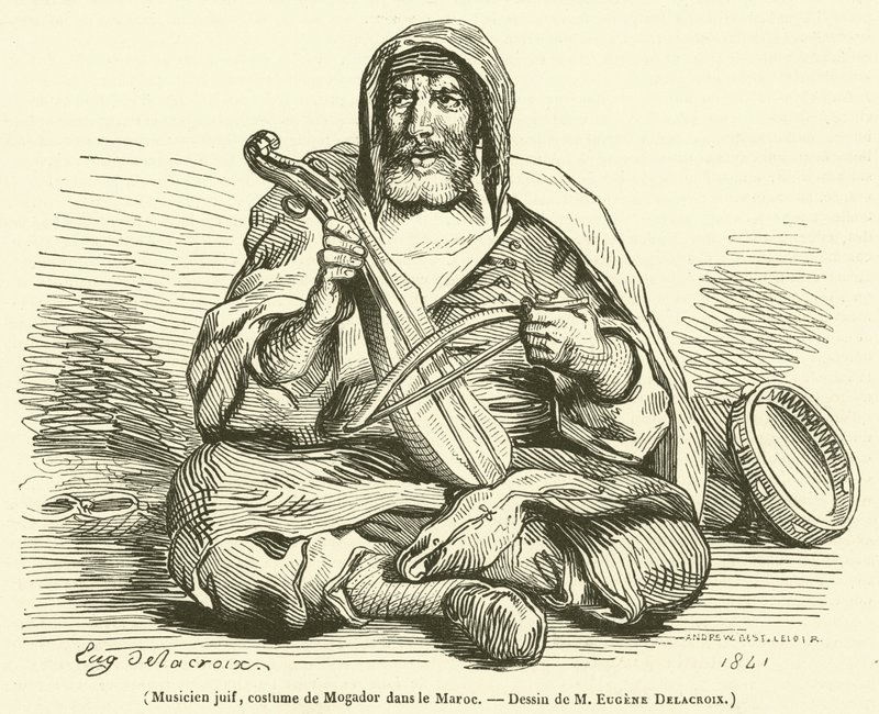 Muzyk żydowski, strój z Mogador w Maroku (rycina) autorstwa French School