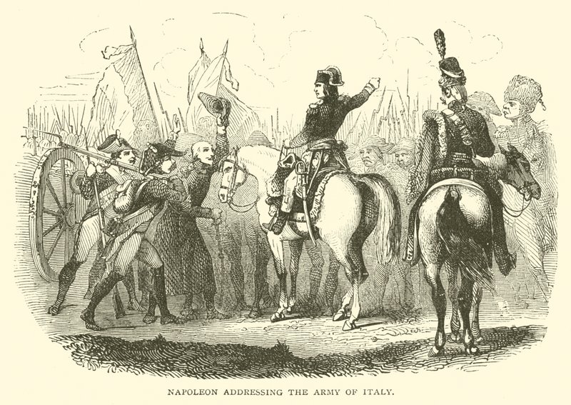 Napoleon przemawiający do Armii Włoch (grafika) autorstwa French School