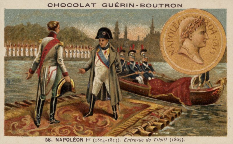 Napoleon spotyka Aleksandra I z Rosji w Tilsit autorstwa French School