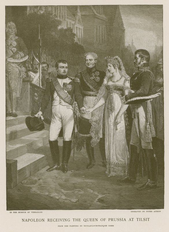 Napoleon przyjmujący królową pruską w Tilsit autorstwa French School