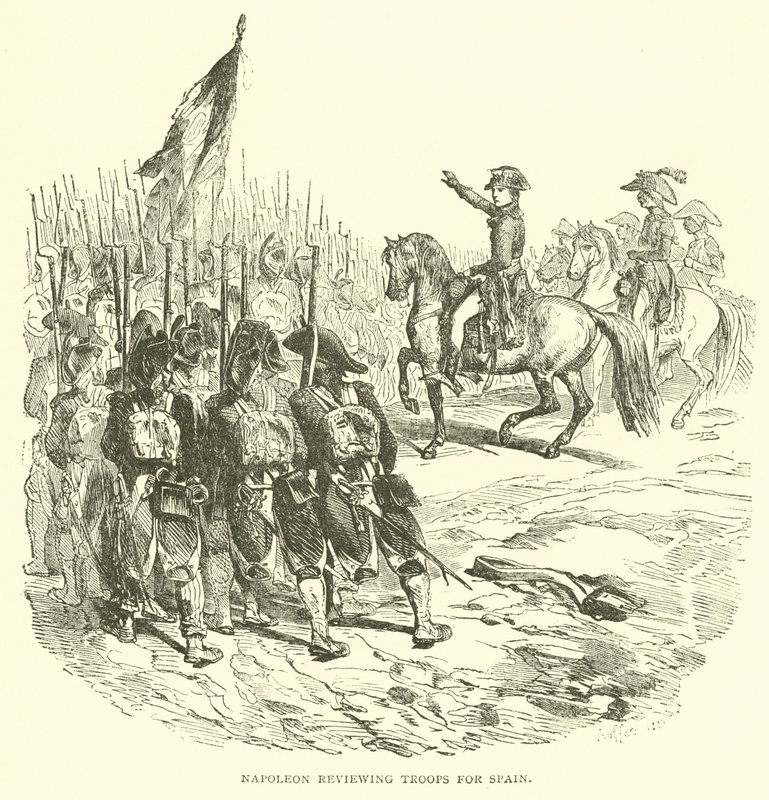 Napoleon dokonujący przeglądu wojsk dla Hiszpanii (grafika) autorstwa French School