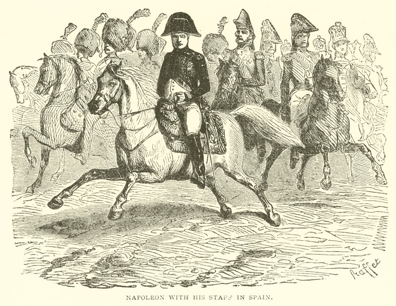 Napoleon ze swoim sztabem w Hiszpanii (grafika) autorstwa French School