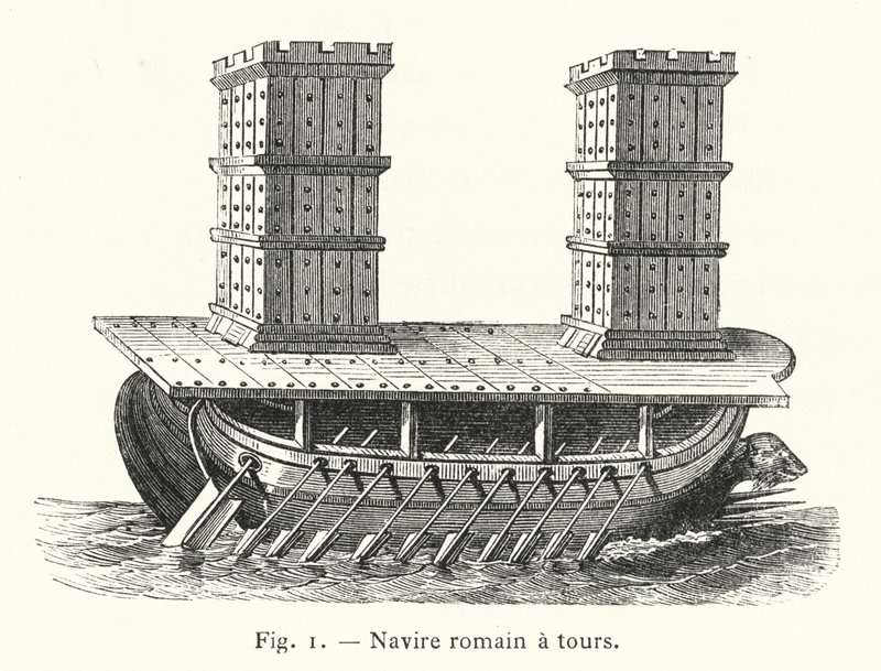 Rzymski statek z wieżami (rycina) autorstwa French School