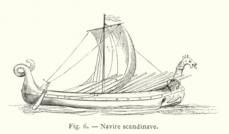 Statek skandynawski (grawerowanie) autorstwa French School