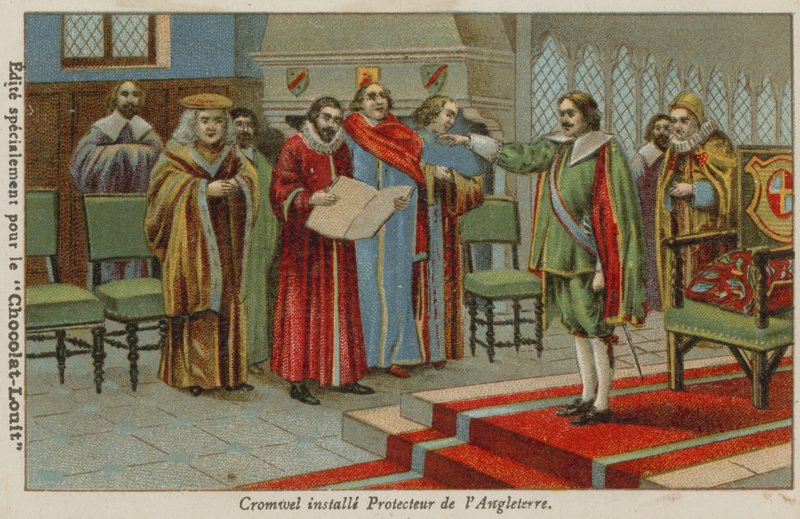 Oliver Cromwell zaprzysiężony na Lorda Protektora Anglii, Szkocji i Irlandii, 1653 r autorstwa French School