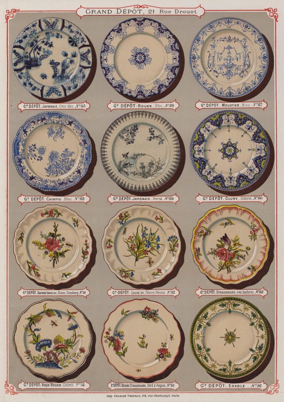 Strona z katalogu Grand Depot de Porcelaines, Faiences et Verreries (kolor lito) autorstwa French School