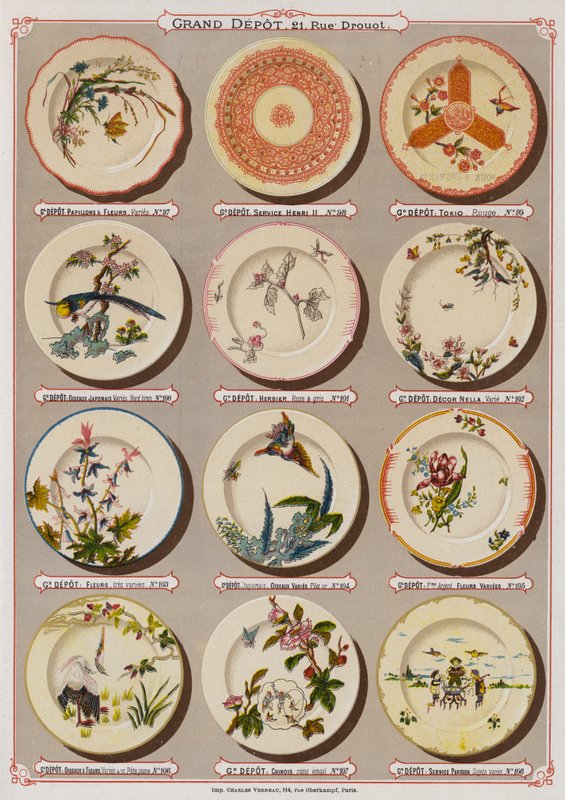 Strona z katalogu Grand Depot de Porcelaines, Faiences et Verreries (kolor lito) autorstwa French School