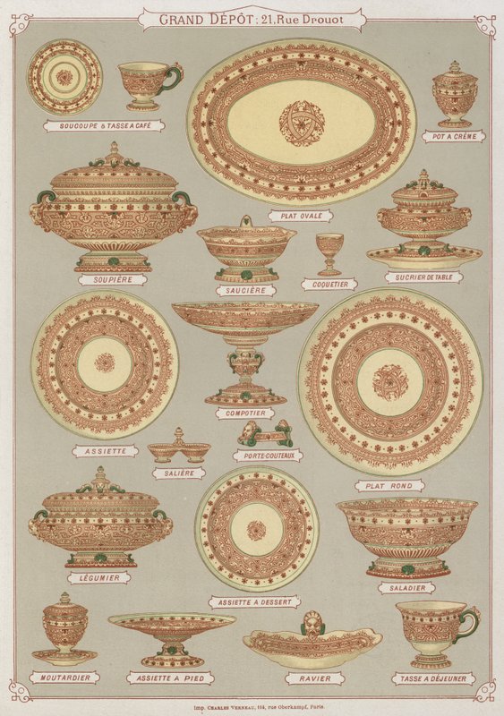 Strona z katalogu Grand Depot de Porcelaines, Faiences et Verreries (kolor lito) autorstwa French School