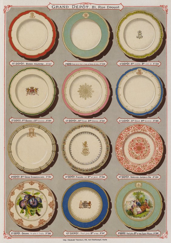Strona z katalogu Grand Depot de Porcelaines, Faiences et Verreries (kolor lito) autorstwa French School