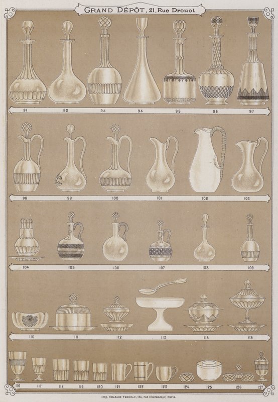 Strona z katalogu Grand Depot de Porcelaines, Faiences et Verreries (kolor lito) autorstwa French School
