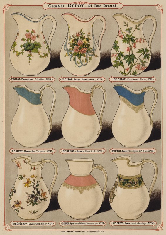 Strona z katalogu Grand Depot de Porcelaines, Faiences et Verreries (kolor lito) autorstwa French School