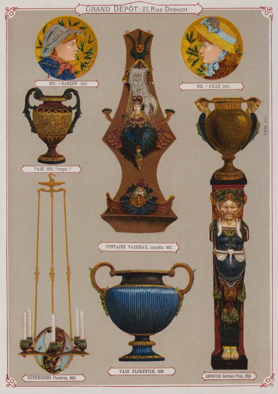 Strona z katalogu Grand Depot de Porcelaines, Faiences et Verreries (kolor lito) autorstwa French School