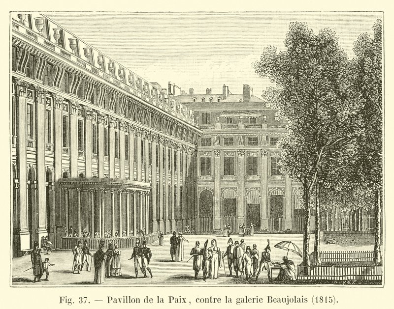 Pavillon de la Paix, naprzeciw galerii Beaujolais, 1815 autorstwa French School