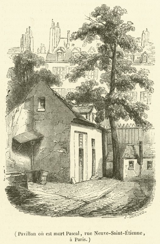 Pawilon, w którym zmarł Pascal, rue Neuve-Saint-Etienne w Paryżu (rycina) autorstwa French School