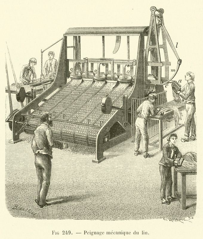 Mechaniczne czesanie lnu (grawerowanie) autorstwa French School