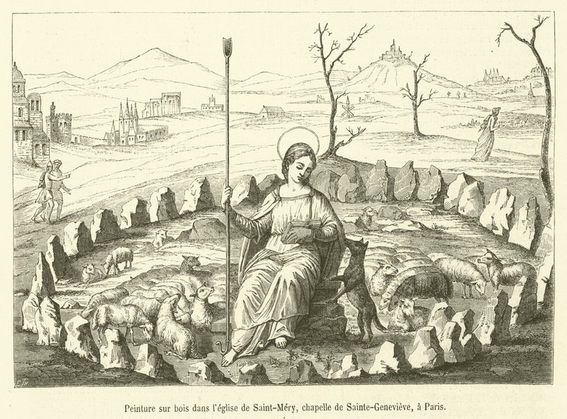 Obraz na drewnie w kościele Saint-Mery, kaplica Sainte-Genevieve, w Paryżu (ryty) autorstwa French School