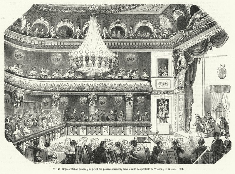 Przedstawienie wystawione na rzecz biednych pracowników w Trianon, Wersal autorstwa French School