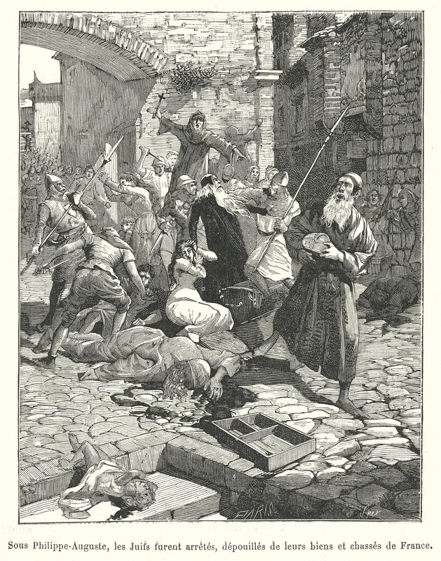 Prześladowania francuskich Żydów za panowania króla Filipa Augusta, koniec XII w. (rycina) autorstwa French School