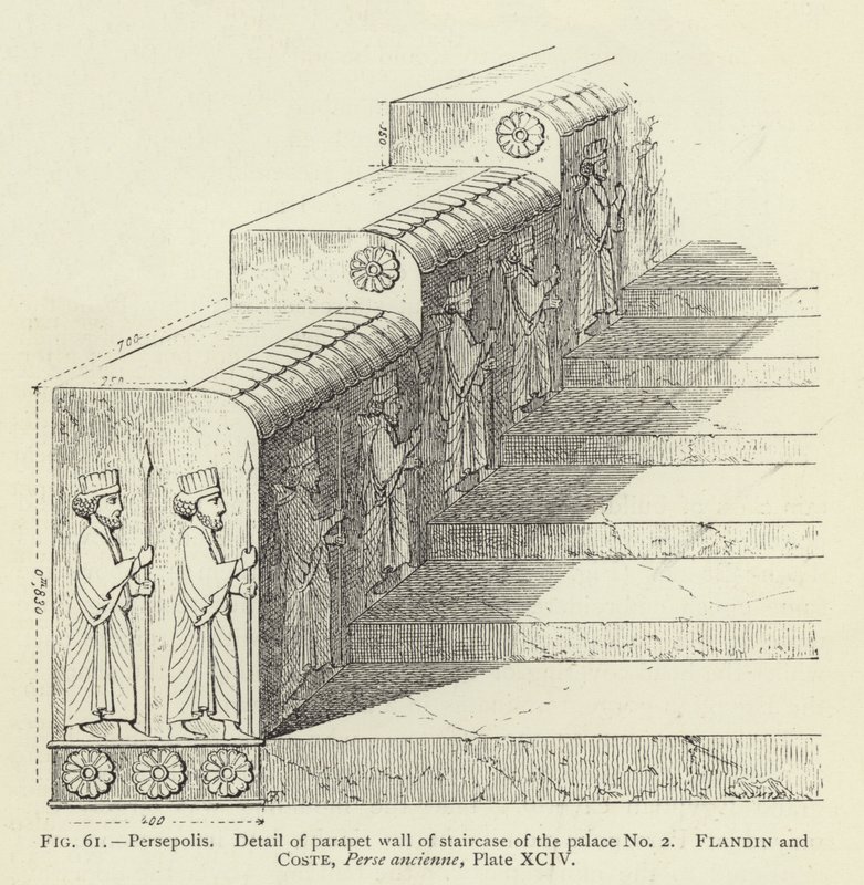 Persepolis, Fragment attyki klatki schodowej pałacu nr 2 (grafika) autorstwa French School
