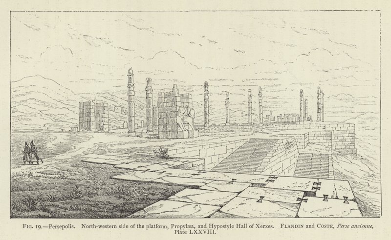 Persepolis, północno-zachodnia strona platformy, Propyleje i Hypostyle Hall of Kserxes autorstwa French School