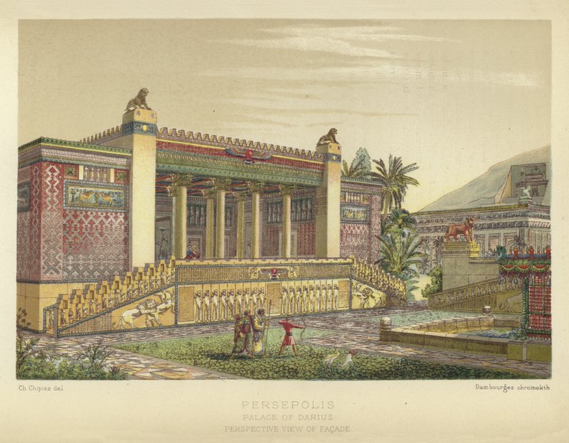 Persepolis, Pałac Dariusza, Widok perspektywiczny Fasady autorstwa French School
