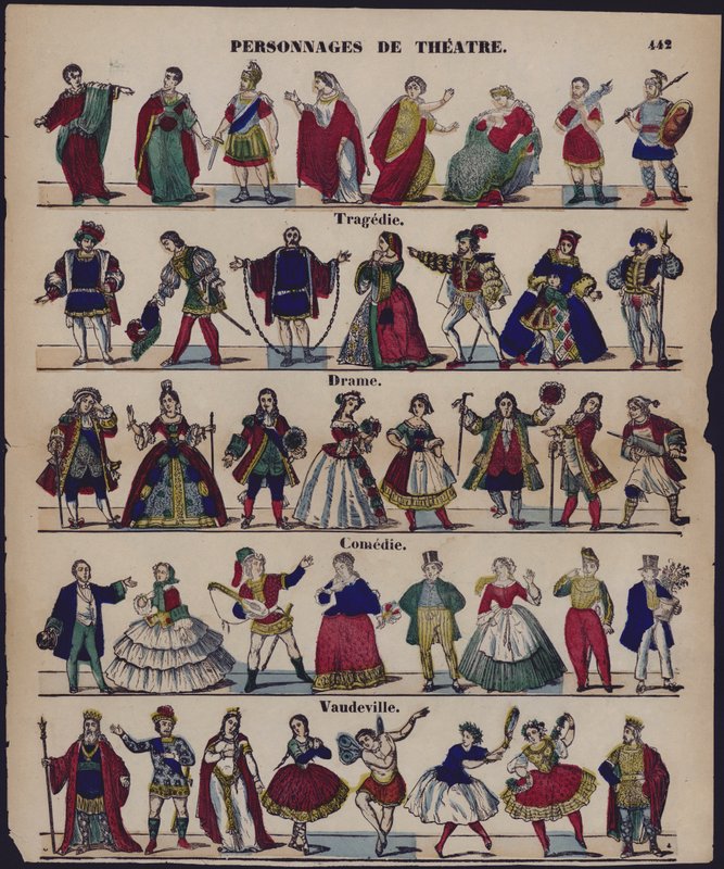 Personnages de theatre (kolorowy grawerunek) autorstwa French School