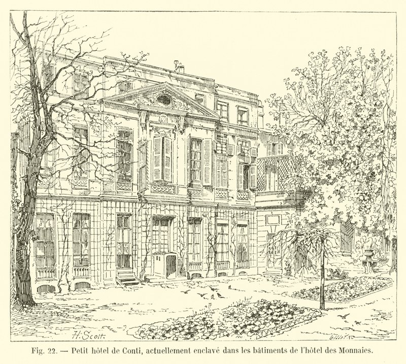 Mały hotel w Conti, obecnie enklawa w budynkach Hotel des Monnaies autorstwa French School