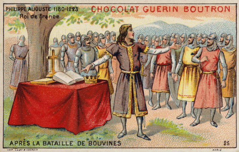 Filip August, król Francji, po bitwie pod Bouvines (chromolitho) autorstwa French School