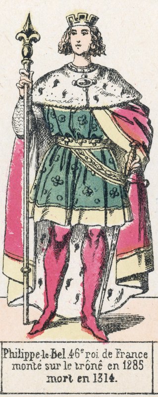 Philippe-le-Bel, 46 król Francji, wstąpił na tron ​​w 1285, zmarł w 1314 (kolorowa rycina) autorstwa French School