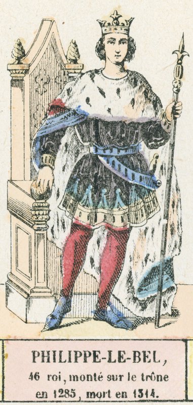 Philippe-le-Bel, 46 król, wstąpił na tron ​​w 1285, zmarł w 1314 (kolorowa rycina) autorstwa French School