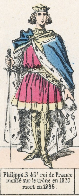 Filip 3, 45 król Francji, wstąpił na tron ​​w 1270, zmarł w 1285 (kolorowa rycina) autorstwa French School