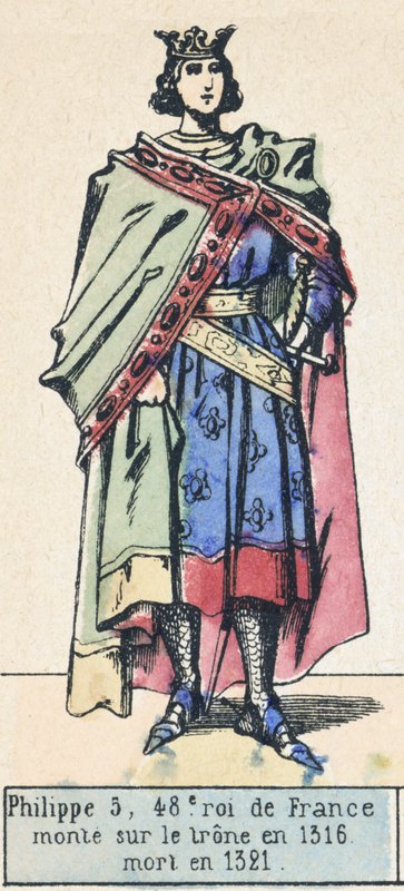 Filip 5, 48 król Francji, wstąpił na tron ​​w 1316, zmarł w 1321 (kolorowa rycina) autorstwa French School