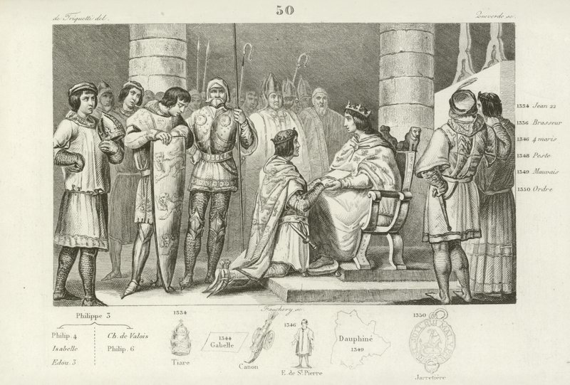 Filip VI z Valois oddaje hołd Edwardowi III Anglii, ale tylko jako książę Akwitanii autorstwa French School