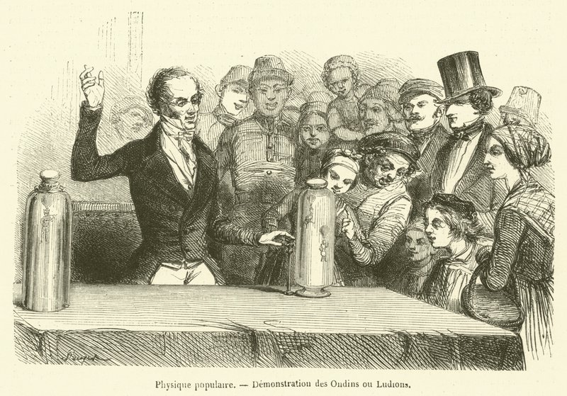 Fizyka popularna, demonstracja ondynów lub ludionów (grawerowanie) autorstwa French School
