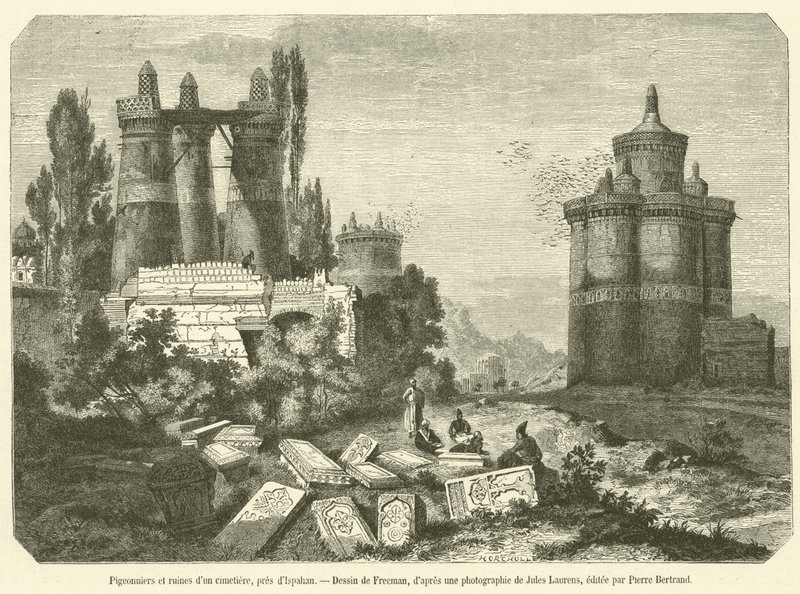 Gołębniki i ruiny cmentarza koło Isfahanu (rycina) autorstwa French School