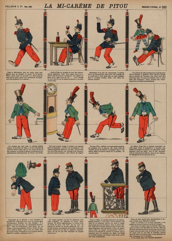 Pitou w połowie Wielkiego Postu (kolorowy grawerunek) autorstwa French School