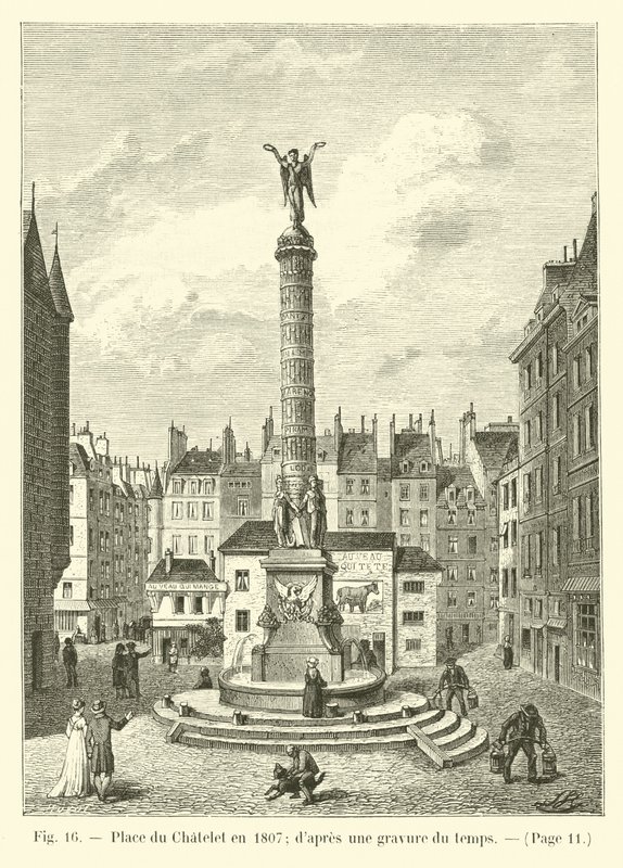 Place du Chatelet w 1807 roku; z ryciny z tamtych czasów autorstwa French School